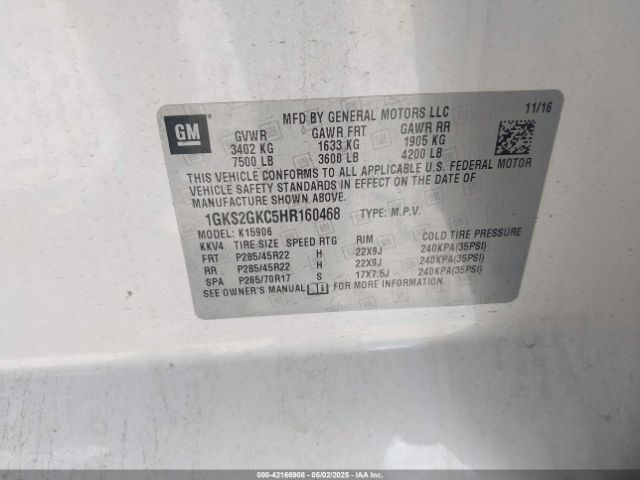 1GKS2GKC5HR160468 GMC Yukon Xl Slt