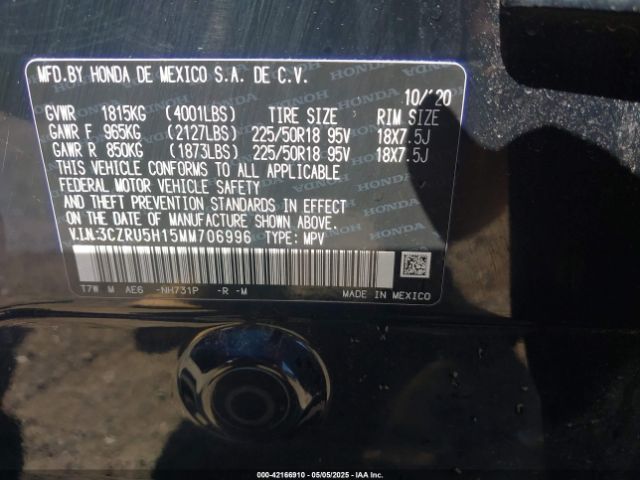 3CZRU5H15MM706996 Honda Hr-v 2wd Sport