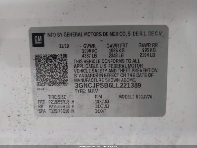 3GNCJPSB6LL221389 Chevrolet Trax Awd Lt
