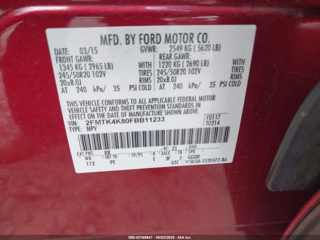 2015 FORD EDGE 2FMTK4K80FBB11233 Photo 8