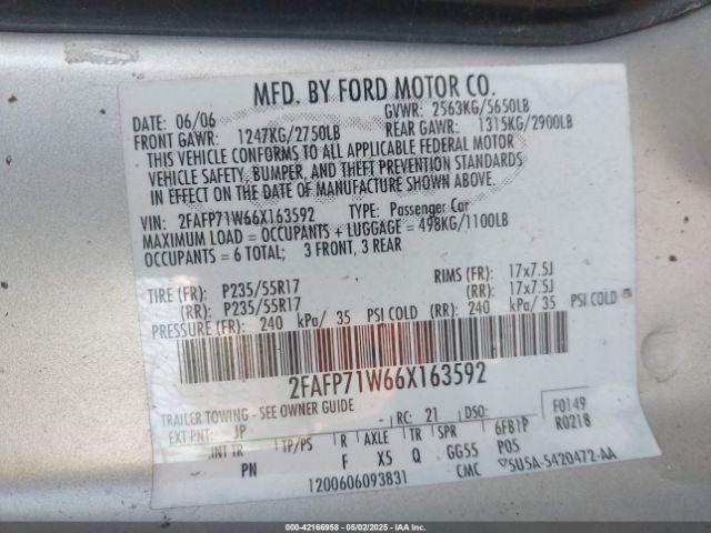 2006 FORD CROWN VICTORIA 2FAFP71W66X163592 Photo 8
