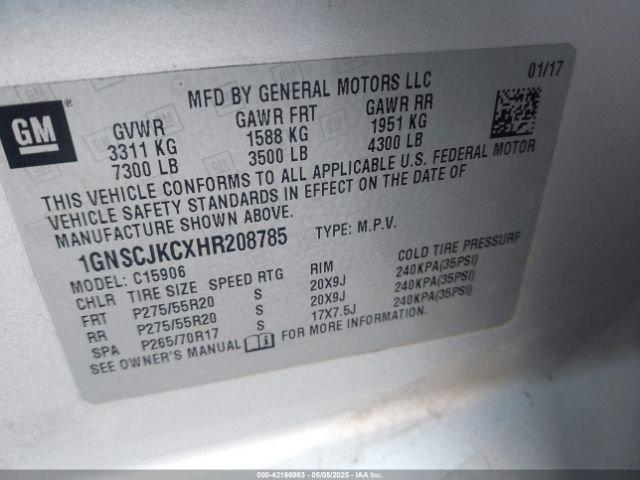 1GNSCJKCXHR208785 Chevrolet Suburban Premier