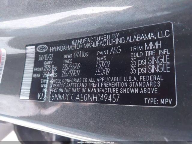 5NMJCCAE0NH149457 Hyundai TUCSON SEL