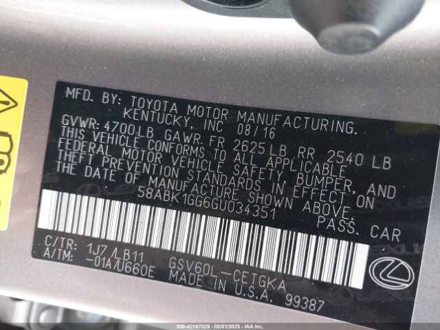 58ABK1GG6GU034351 Lexus ES 350