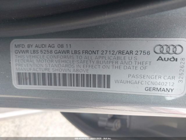 2012 AUDI A6 WAUHGAFC1CN040212 Photo 8