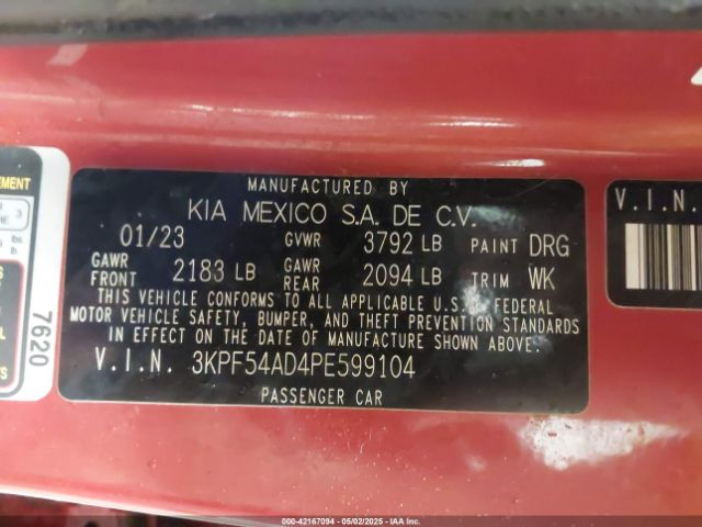 3KPF54AD4PE599104 KIA Forte Gt-line