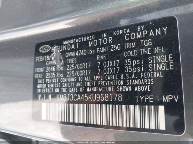 KM8J3CA45KU968178 Hyundai Tucson Value