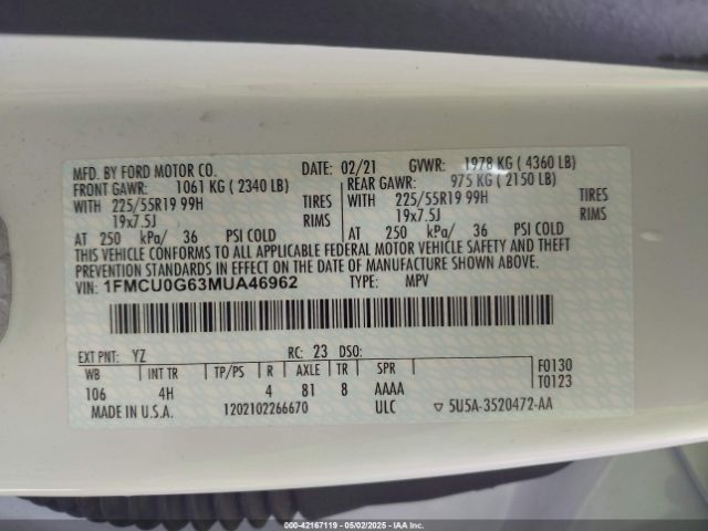 2021 FORD ESCAPE 1FMCU0G63MUA46962 Photo 8