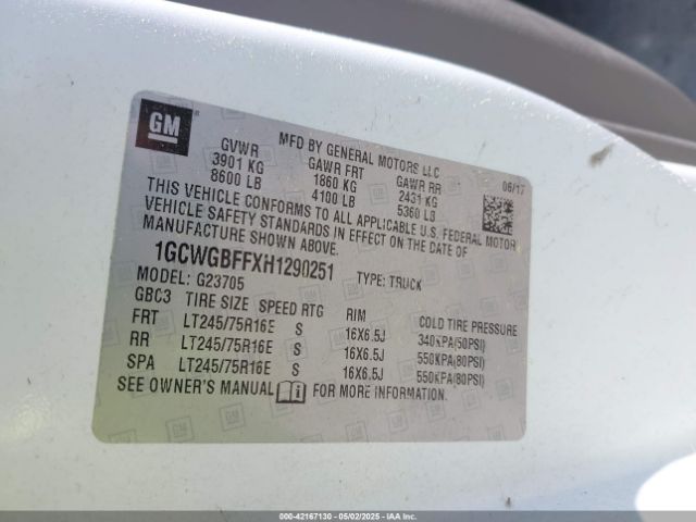 1GCWGBFFXH1290251 Chevrolet Express 2500 Work Van