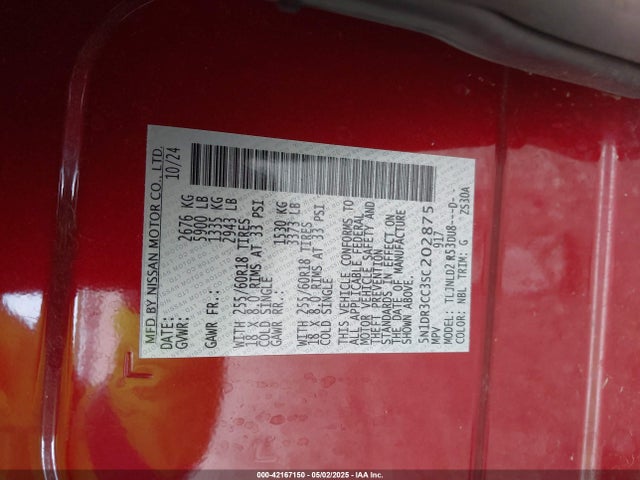 5N1DR3CC3SC202875 Nissan Pathfinder Sl 4wd