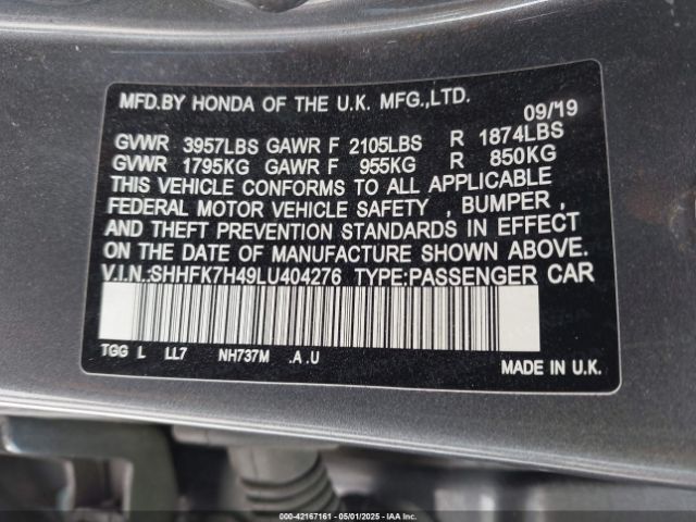SHHFK7H49LU404276 Honda Civic Sport