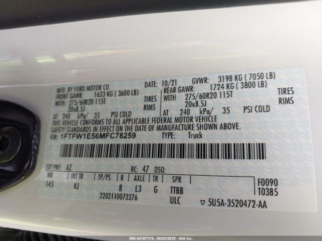 1FTFW1E56MFC78259 Ford F-150 King Ranch