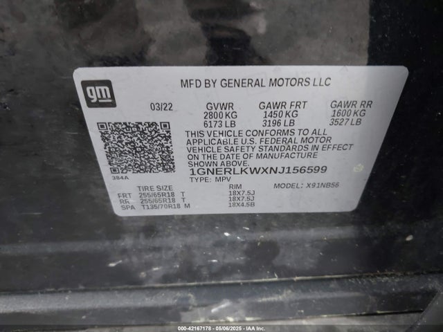 1GNERLKWXNJ156599 Chevrolet Traverse Fwd 1fl
