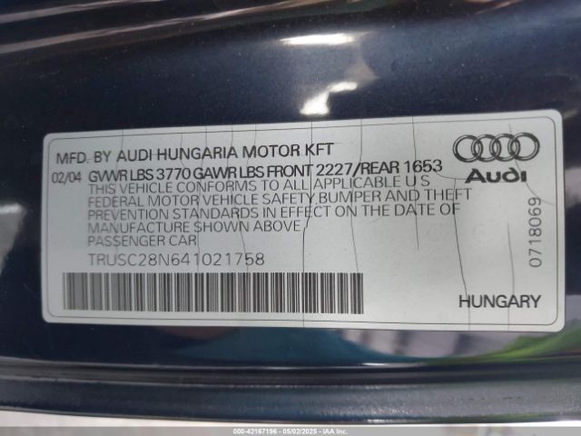 2004 AUDI TT TRUSC28N641021758 Photo 8