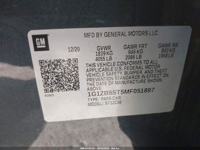 1G1ZB5ST5MF051897 Chevrolet Malibu Fwd Ls