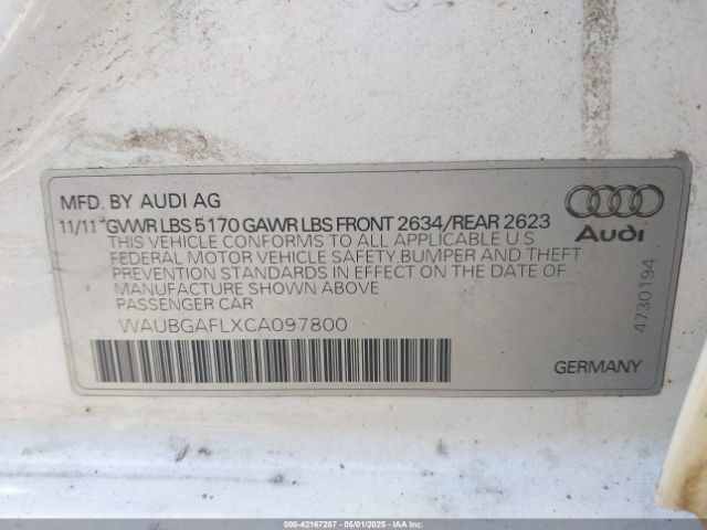 2012 AUDI S4 WAUBGAFLXCA097800 Photo 8
