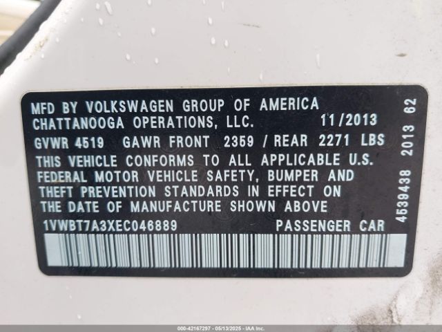1VWBT7A3XEC046889 Volkswagen Passat 1.8t Se