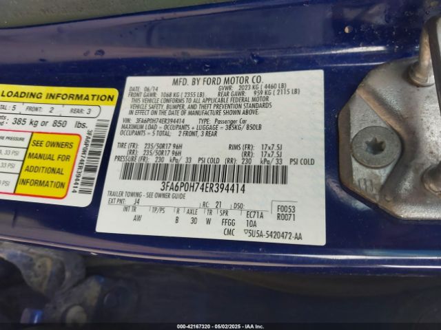 3FA6P0H74ER394414 Ford FUSION SE