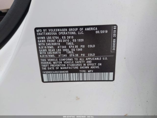 2019 VOLKSWAGEN ATLAS 1V2DR2CAXKC598265 Photo 8