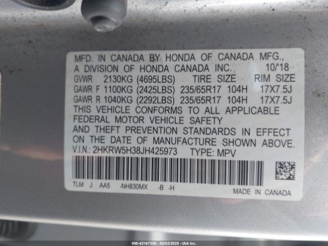 2HKRW5H38JH425973 Honda CR-V LX