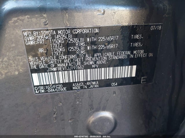 JTMWFREV1JJ197662 Toyota Rav4 Xle