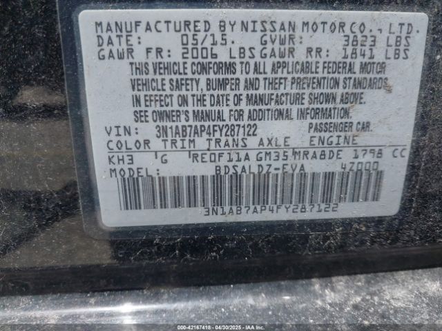 3N1AB7AP4FY287122 Nissan SENTRA SV
