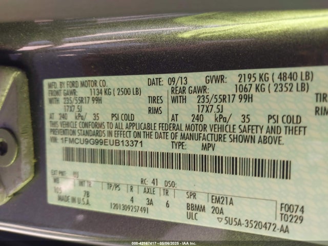 1FMCU9G99EUB13371 Ford ESCAPE SE