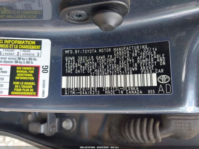 2T1BURHE7EC131148 Toyota COROLLA LE