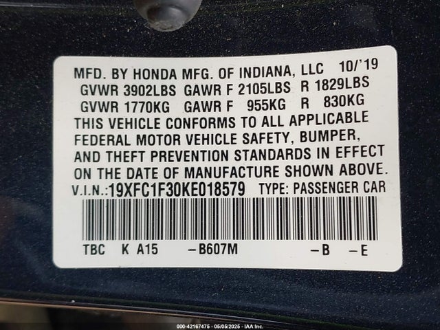 19XFC1F30KE018579 Honda CIVIC EX