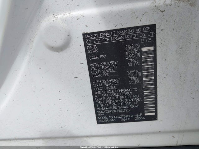KNMAT2MVXGP631725 Nissan ROGUE SV