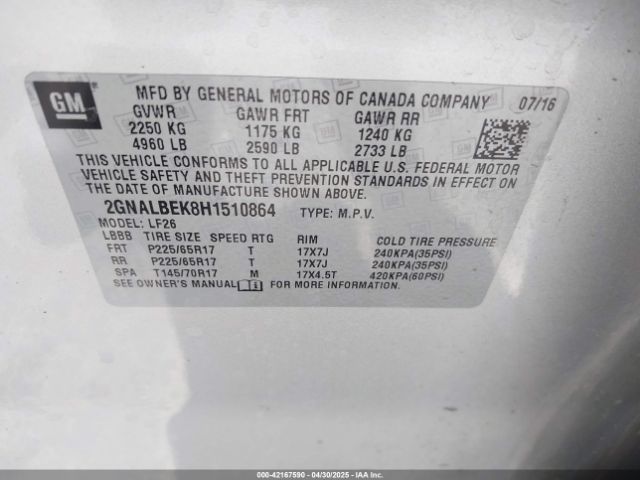 2GNALBEK8H1510864 Chevrolet EQUINOX LS