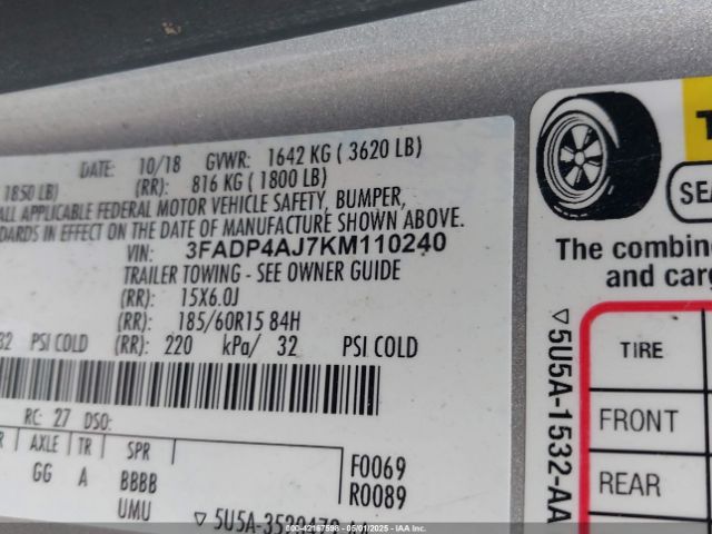 3FADP4AJ7KM110240 Ford FIESTA S