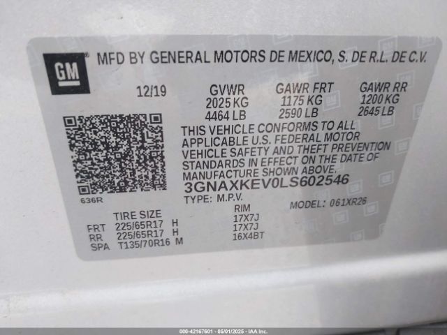 3GNAXKEV0LS602546 Chevrolet Equinox Fwd Lt 1.5l Turbo