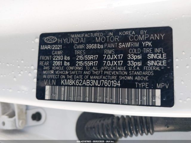 KM8K62AB3NU760194 Hyundai Kona Sel