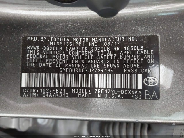 5YFBURHEXHP734194 Toyota COROLLA LE