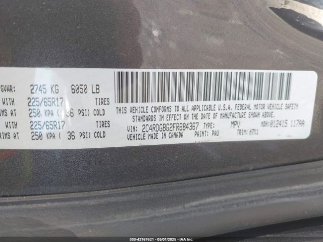 2C4RDGBG2FR684367 Dodge Grand Caravan Se Plus