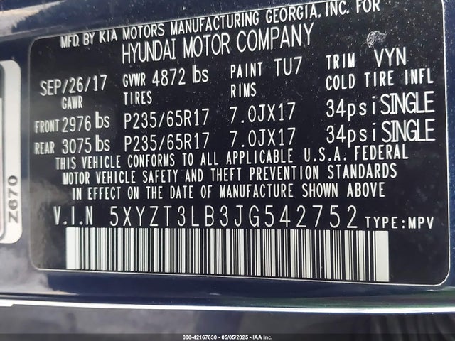 5XYZT3LB3JG542752 Hyundai Santa Fe Sport 2.4l