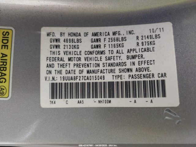 2012 ACURA TL 19UUA8F27CA015049 Photo 8