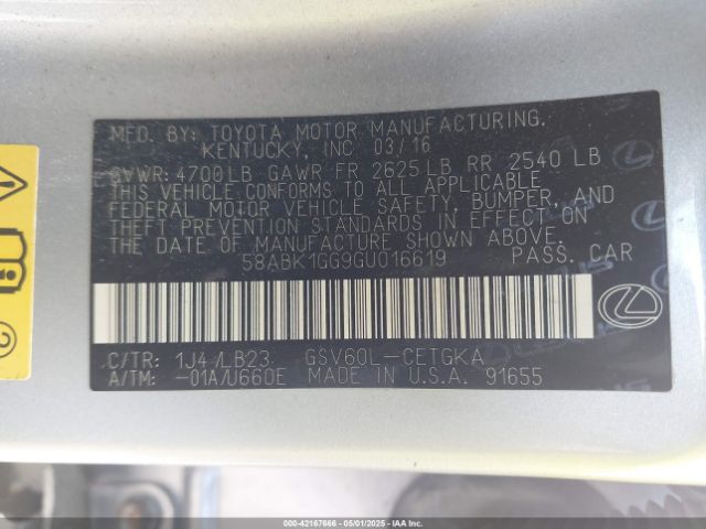 58ABK1GG9GU016619 Lexus ES 350