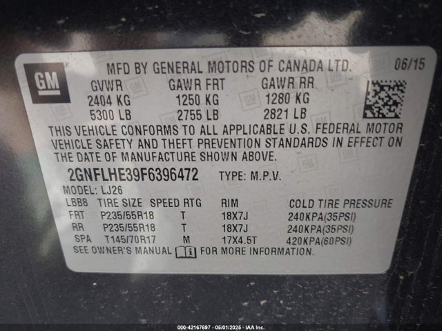 Chevrolet lfx - sidi, vvt, e85 max, alum 2015 2GNFLHE39F6396472 Image 9