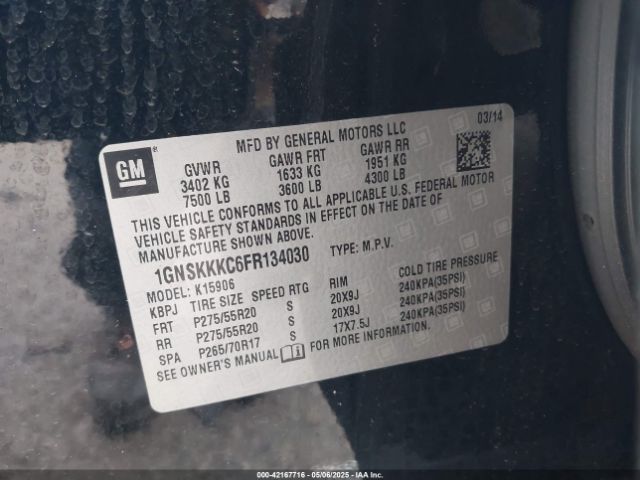 1GNSKKKC6FR134030 Chevrolet Suburban 1500 Ltz