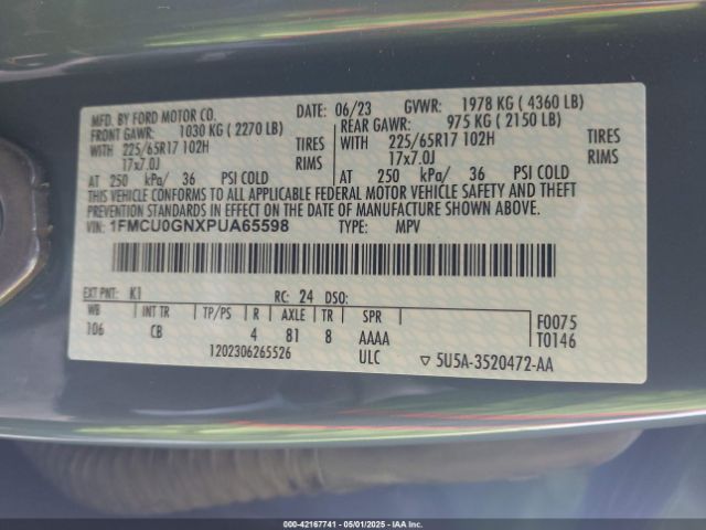 1FMCU0GNXPUA65598 Ford Escape Active