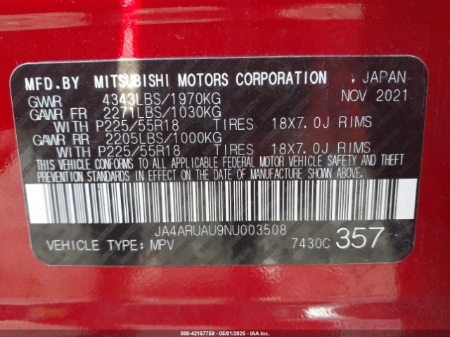 2022 MITSUBISHI OUTLANDER SPORT JA4ARUAU9NU003508 Photo 8