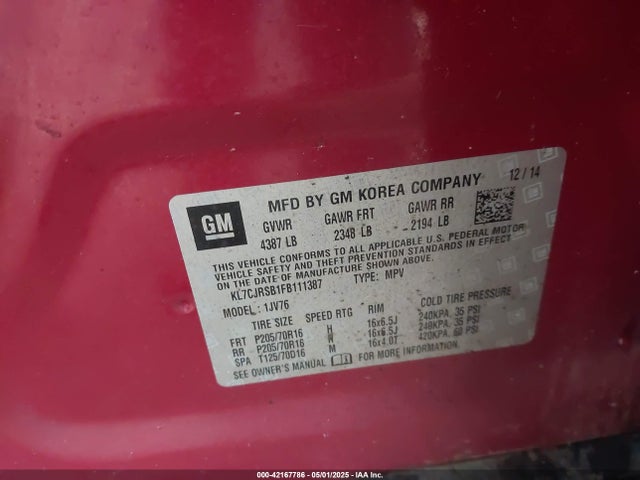 Chevrolet Trax Lt 2015 KL7CJRSB1FB111387 Image 9