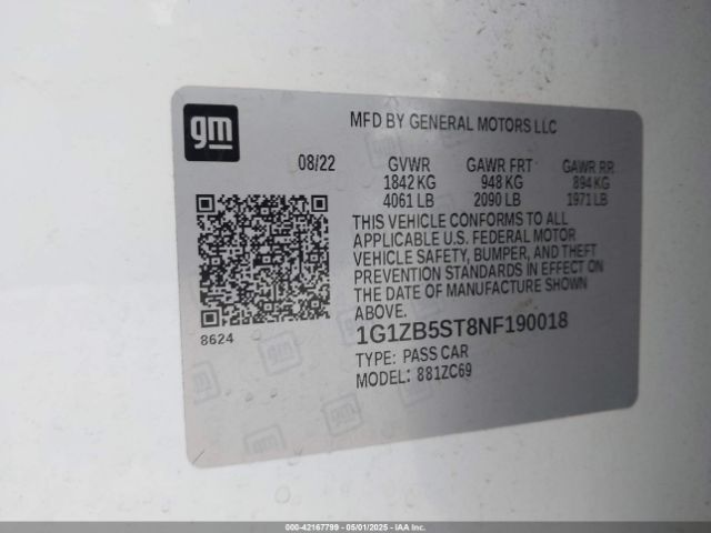 1G1ZB5ST8NF190018 Chevrolet lfv - direct injection, variable valve timing, gen 1 gmna
