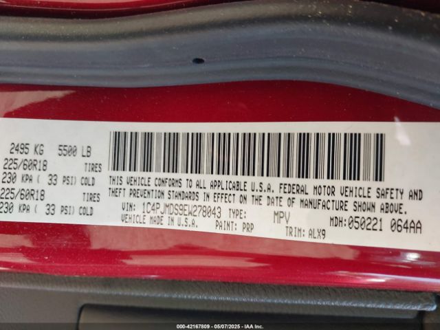 1C4PJMDS9EW278043 Jeep Cherokee Limited
