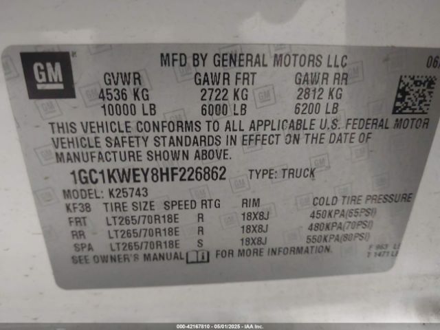 2017 CHEVROLET SILVERADO 2500HD 1GC1KWEY8HF226862 Photo 8
