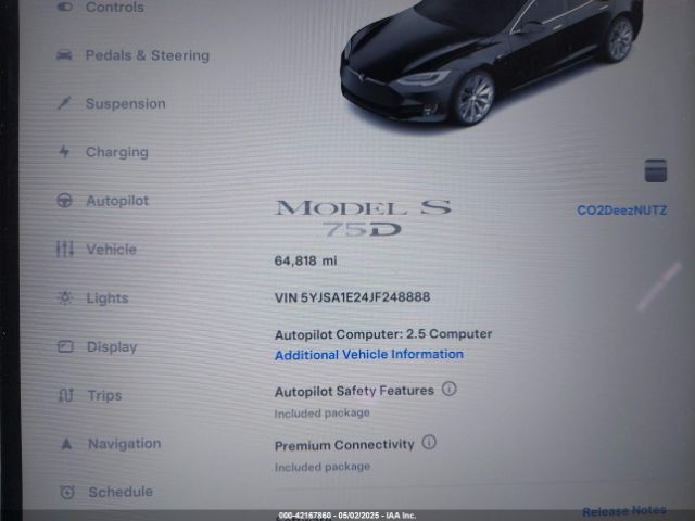 5YJSA1E24JF248888 Tesla Model S 100d/75d/p100d
