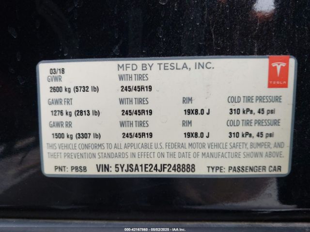 5YJSA1E24JF248888 Tesla Model S 100d/75d/p100d