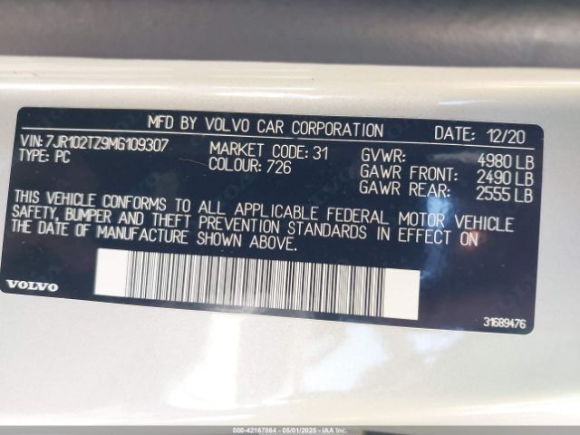 2021 VOLVO S60 7JR102TZ9MG109307 Photo 8